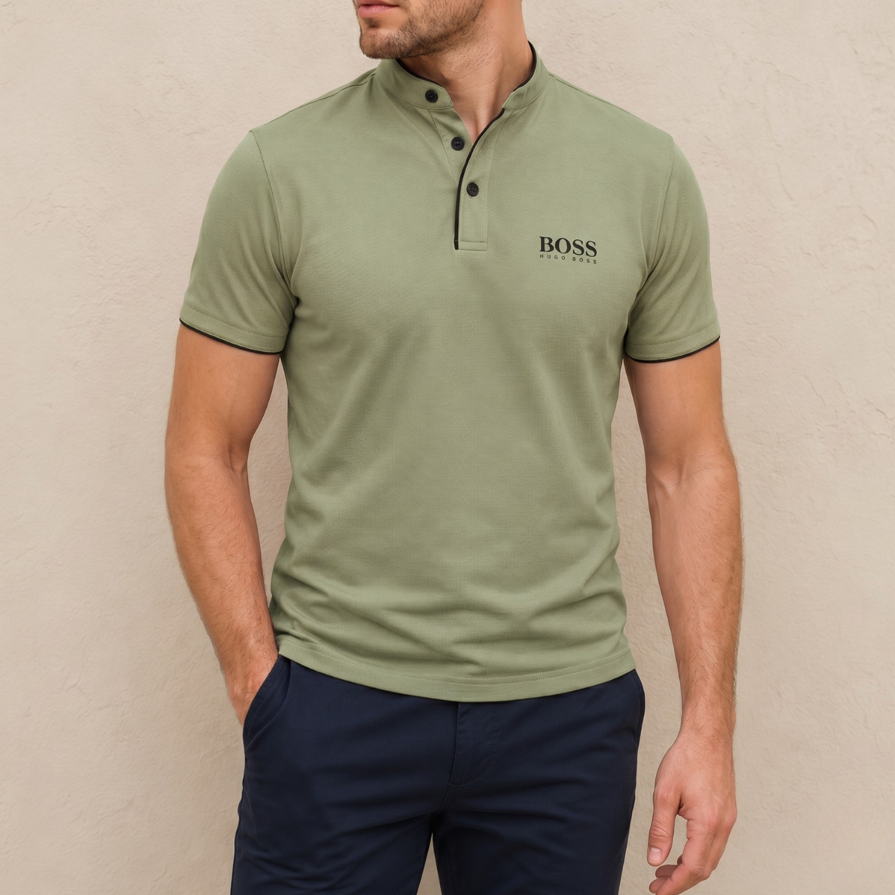 HB™ Premium Mandarin-Collar Polo Shirt
