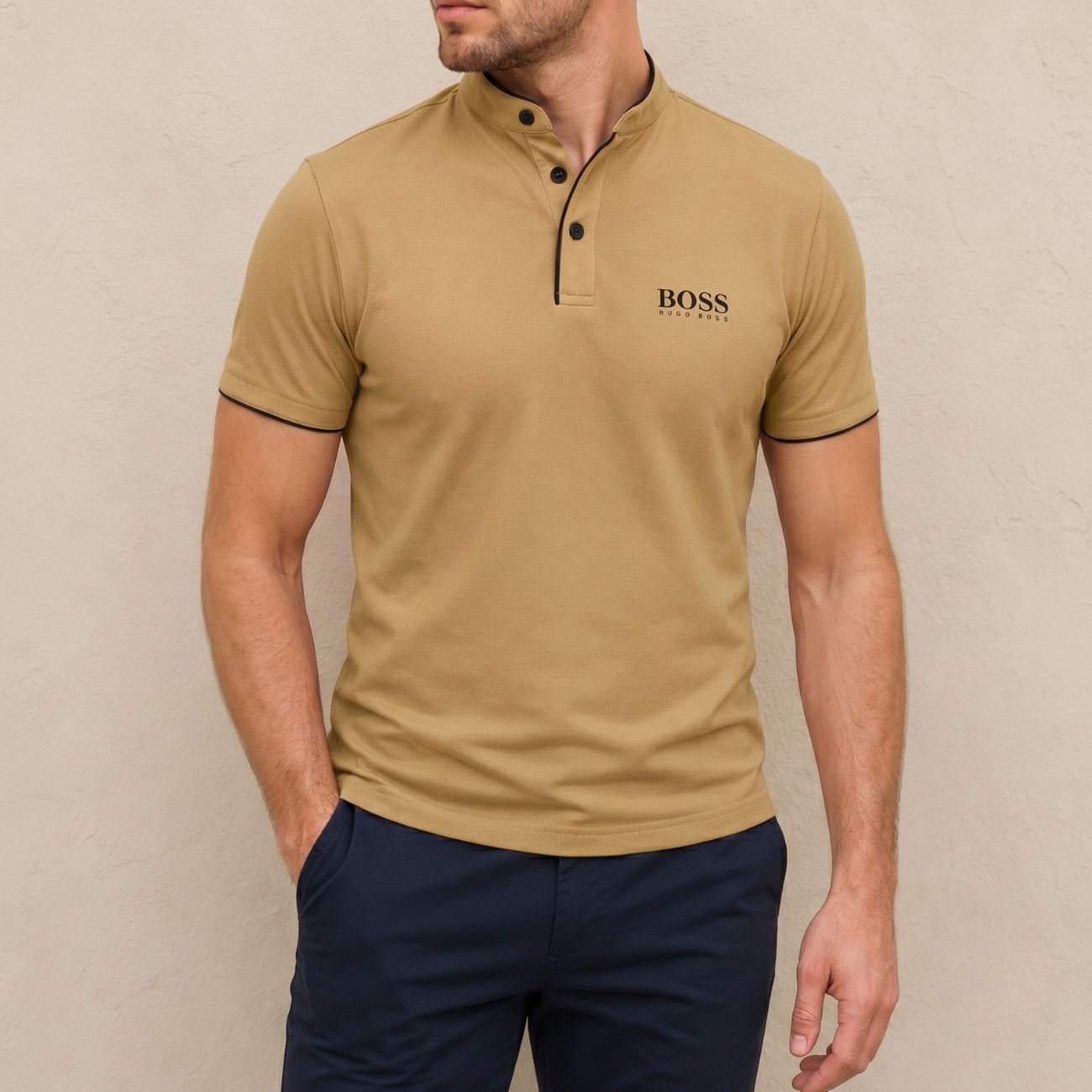 HB™ Premium Mandarin-Collar Polo Shirt