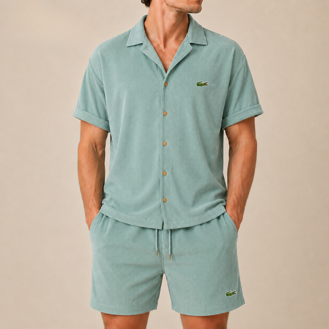 Completo Camicia e Pantaloncini in Velluto a Coste