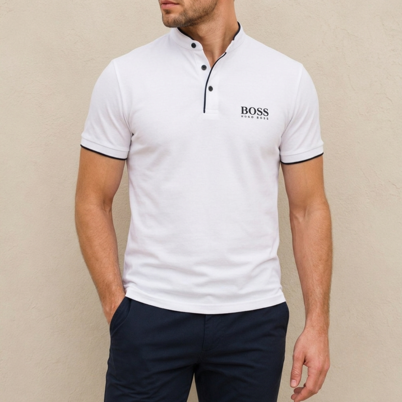 HB™ Premium Mandarin-Collar Polo Shirt